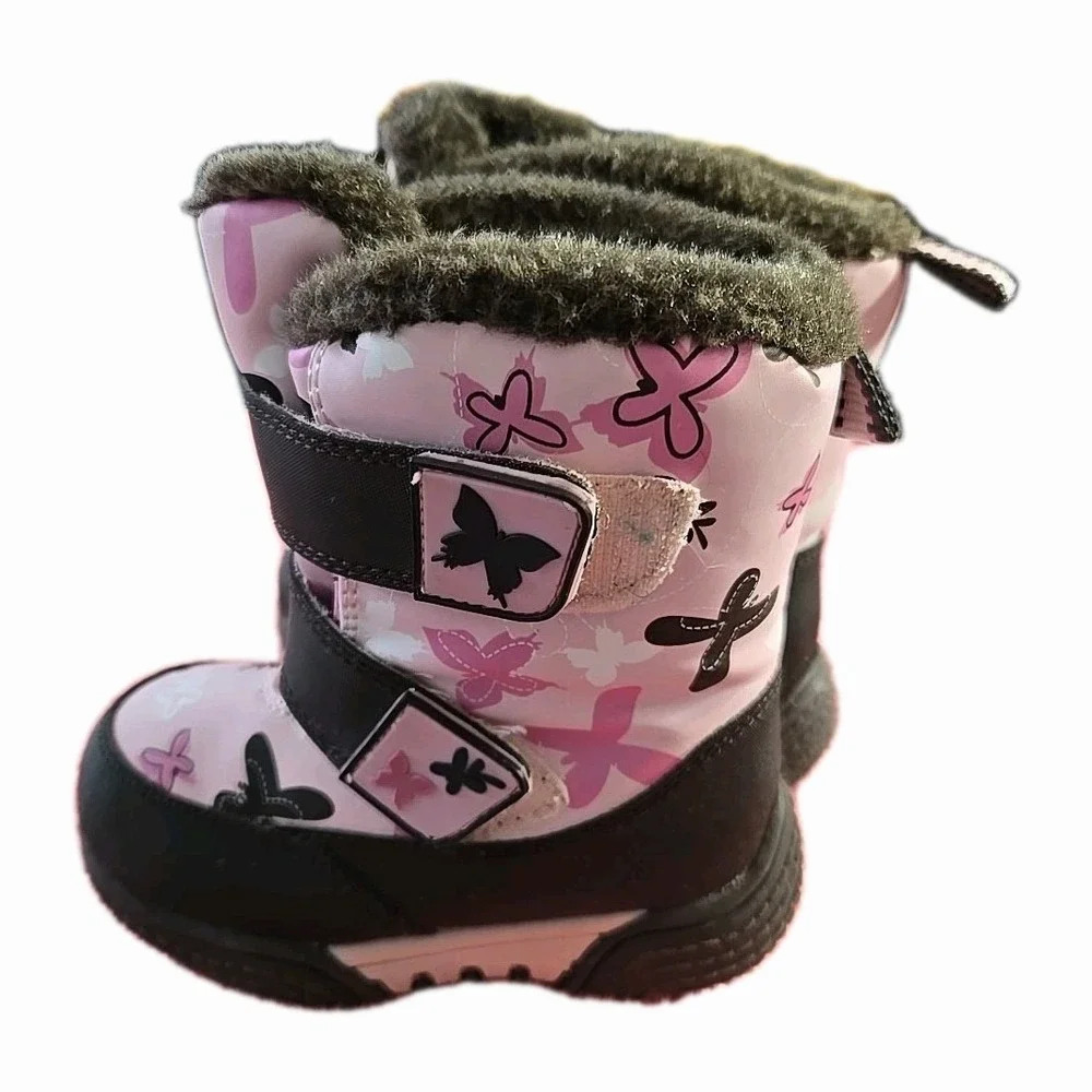 Bass Mittens Little Girl Snow Boots Size 7M Pink With Butterflies‎